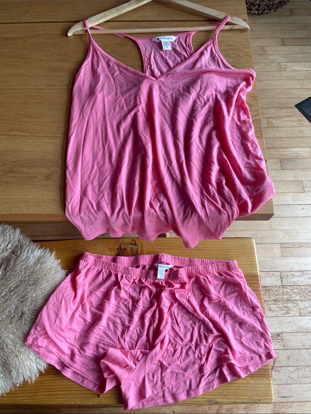 NWOT Athleta Pink Two-Piece Sleep Cami & Shorts Set size M/L